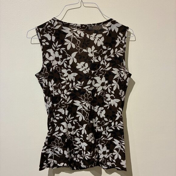 Liz Claiborne Brown & White Sleeveless Floral Blouse - Women's S - Picture 5 of 11